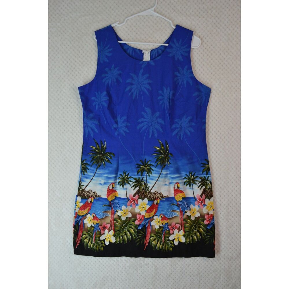 Pacific Legend Apparel Women's 2XL Blue Parrot Hawaiian Sleeveless Dress